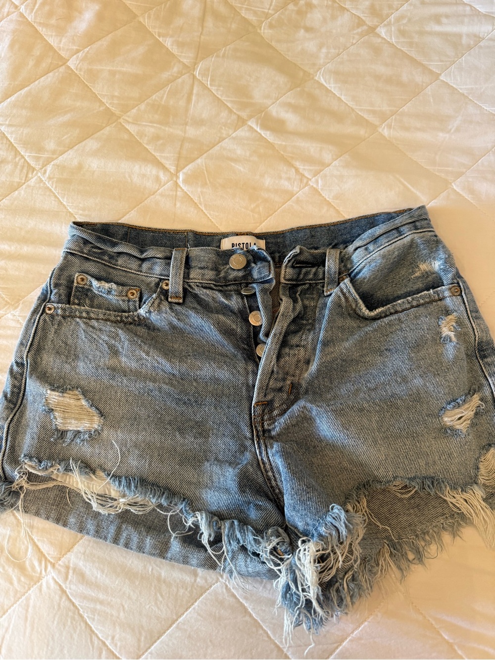 pistola light blue distressed denim cutoff shorts